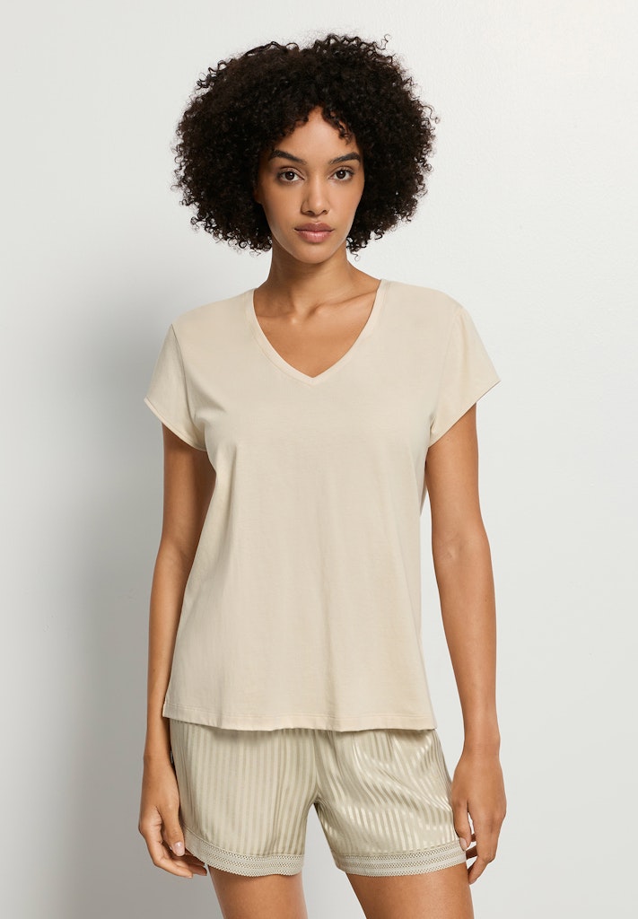 Natural Shirt - Short Sleeved Shirt V-Neck - HANRO