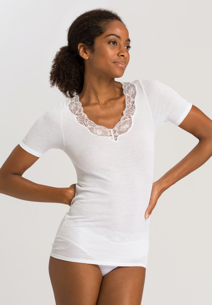 Lace Delight - Cotton Short Sleeved Top - HANRO